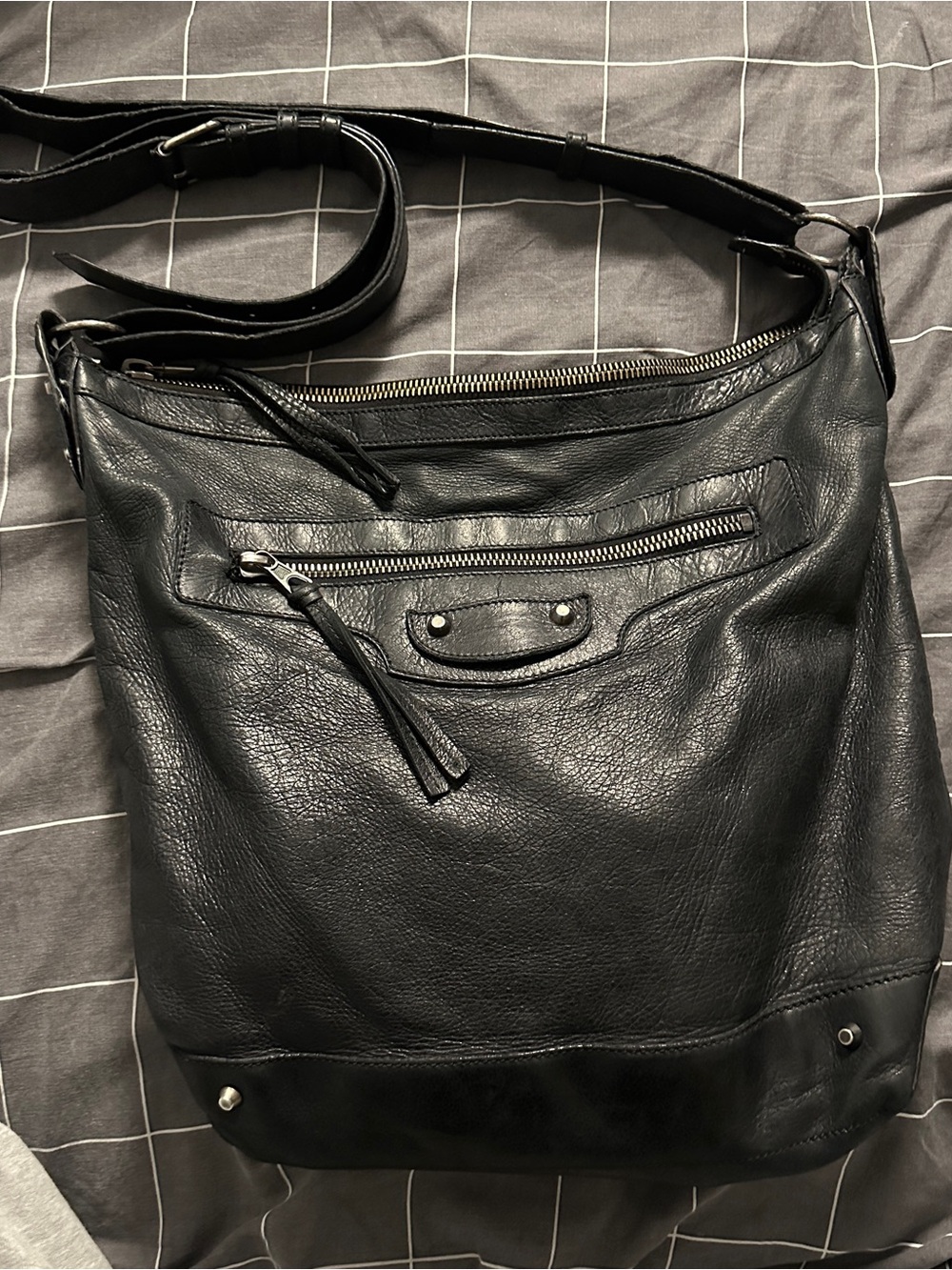 Vintage balencaiaga city satchel messenger crossbody bag in black & gray